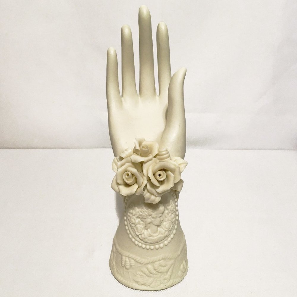 (RARE) Bisque Porcelian Hand Ring/Jewelry Display Victorian Floral Rose Figure